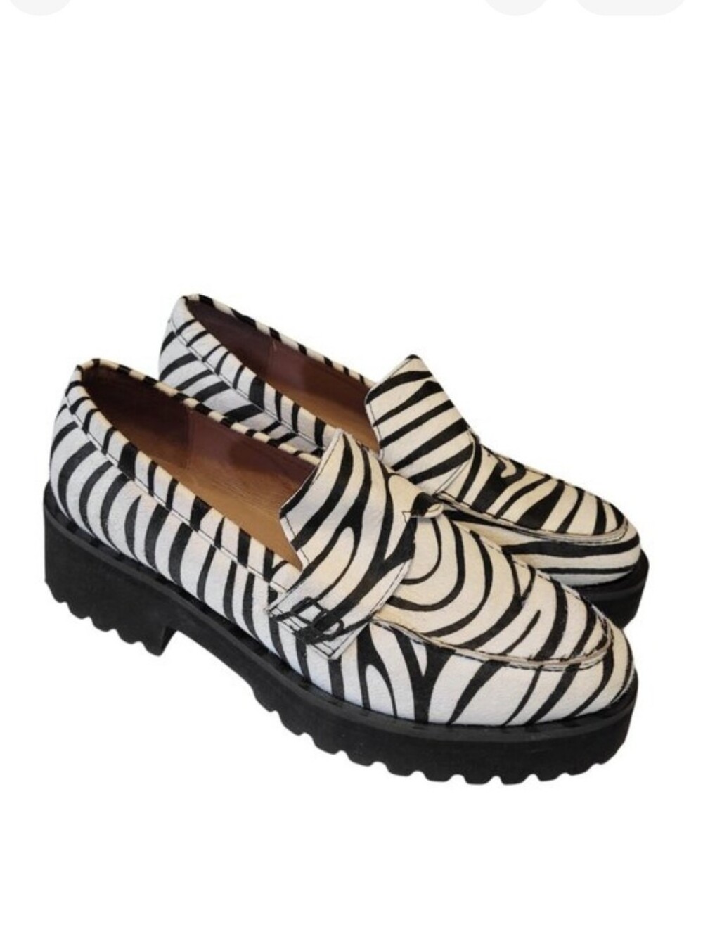 ALL BLACK Zebra Print Calf Hair Lug Lady Loafer 40